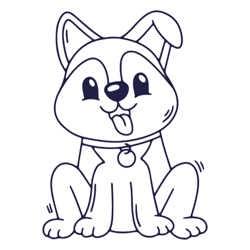 Dog with its tongue out line art PNG Design