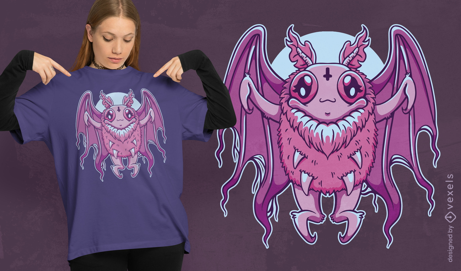 Diseño de camiseta de polilla gótica kawaii