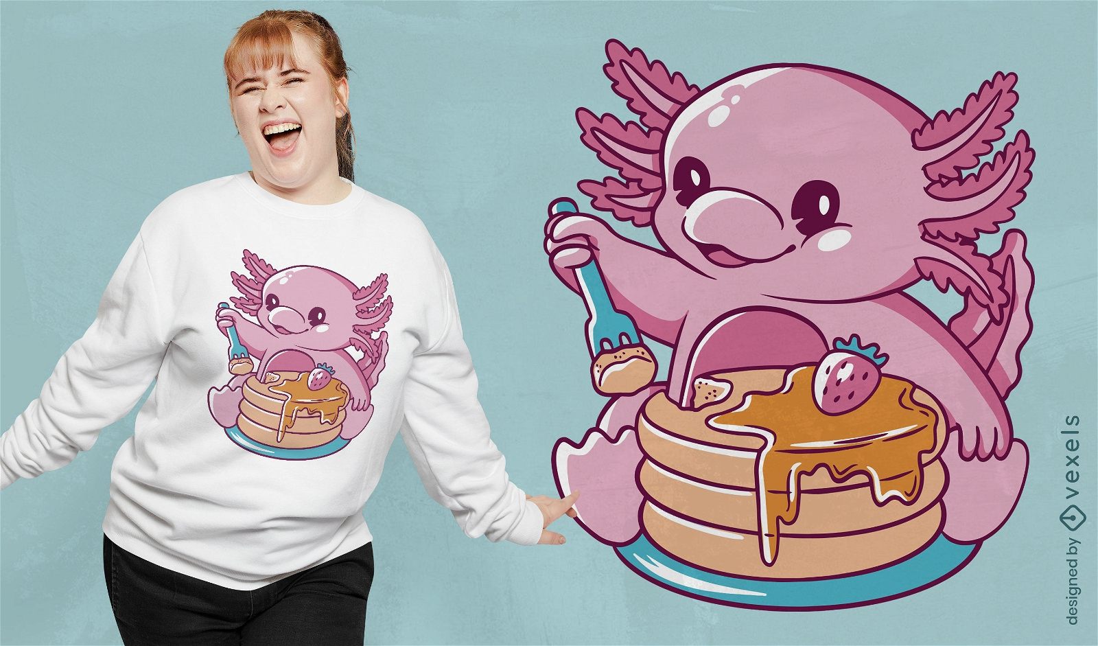 Axolotl comendo design de camiseta de panquecas