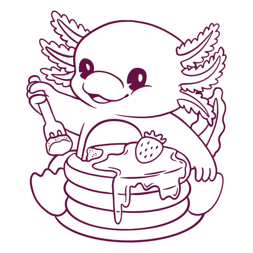 Axolotl comiendo arte de línea de panqueques Diseño PNG