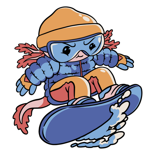 Axolote de desenho animado andando de snowboard Desenho PNG