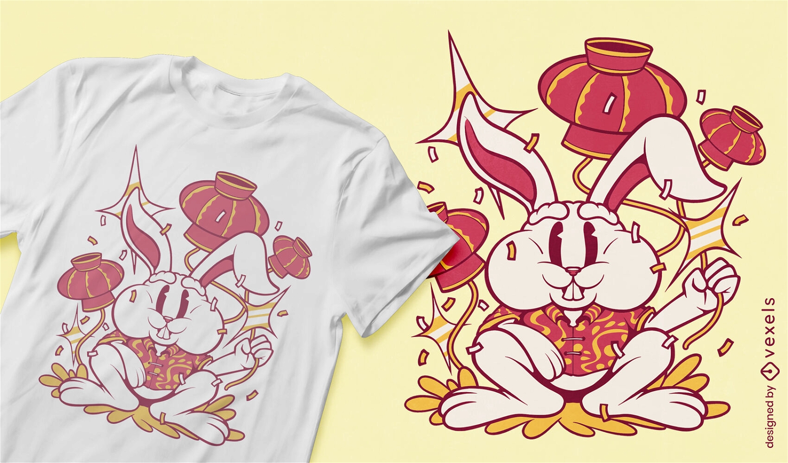 Design de camiseta de coelho fofo de ano novo chinês