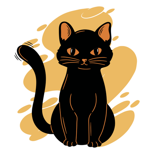 Black cat sitting yellow background PNG Design