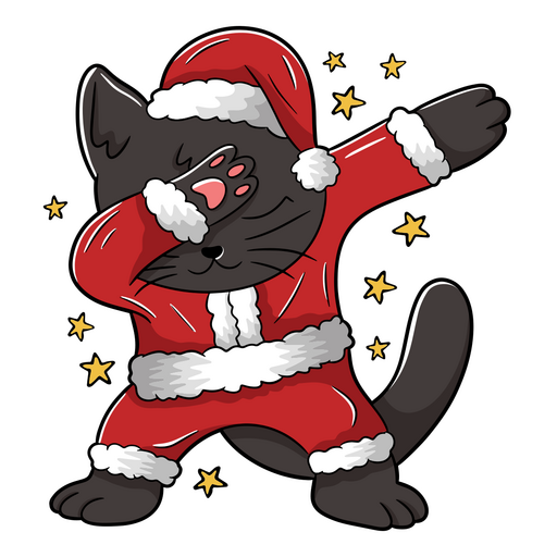 Gato preto com roupa de Papai Noel enxugando Desenho PNG