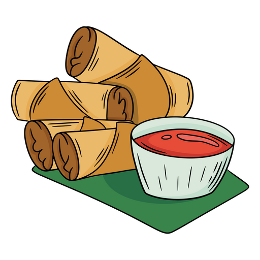 Chinese spring rolls with sauce on a plate PNG Design