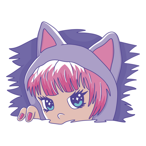 Girl with pink hair peeking out of a hoodie PNG Design