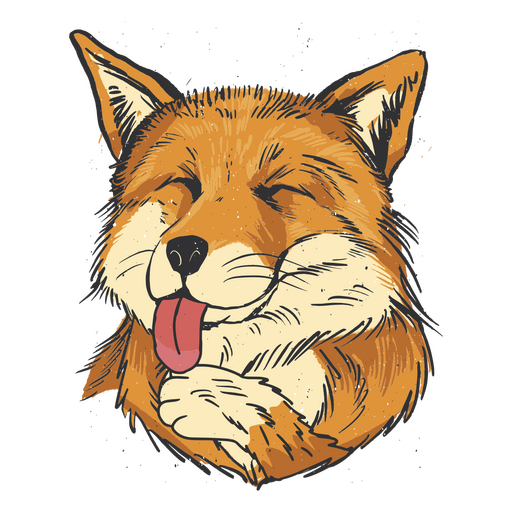 Illustration of a fox with its tongue out PNG Design