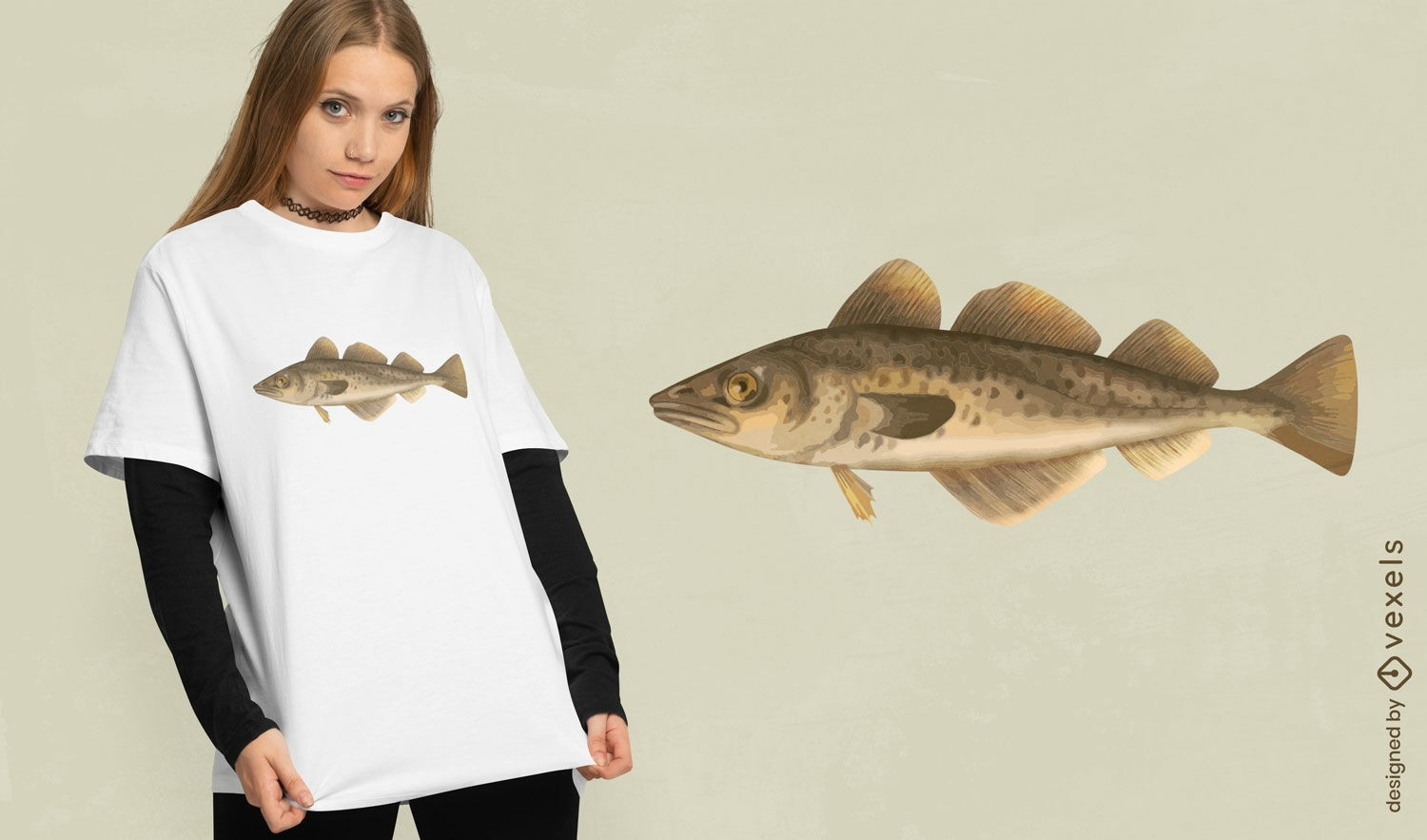 Realistic gadus morhua fish t-shirt design