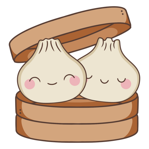 Two cute dumplings in a wooden box PNG Design