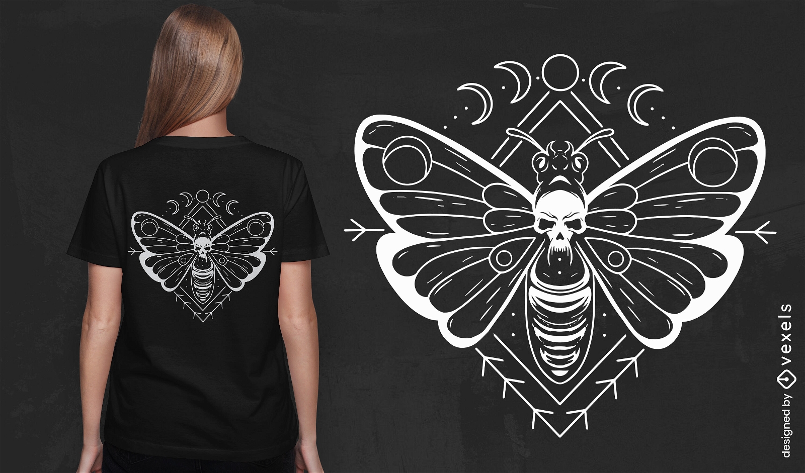 Diseño de camiseta de polilla nocturna gótica