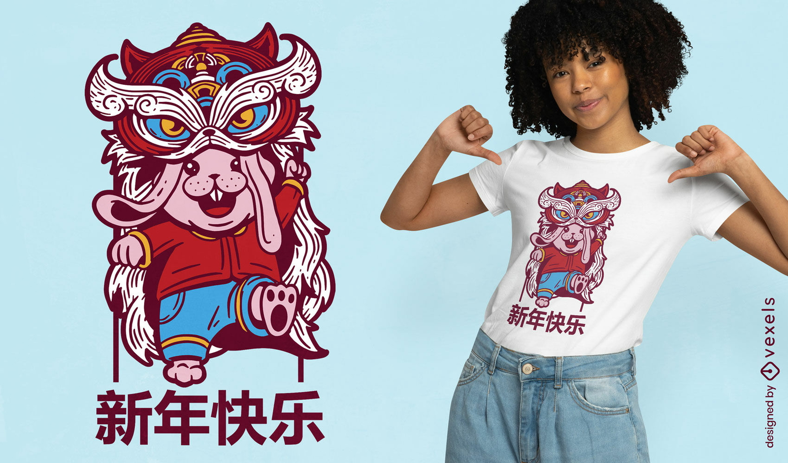 T-Shirt-Design mit Hasenkostüm des chinesischen Neujahrsfestes