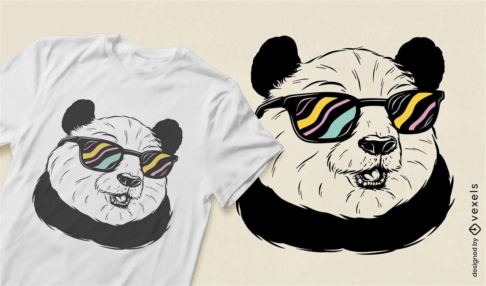 Diseño de camiseta de panda con gafas de sol.