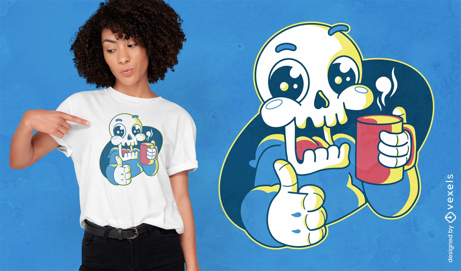 Ceifador de esqueleto bebendo design de camiseta de café