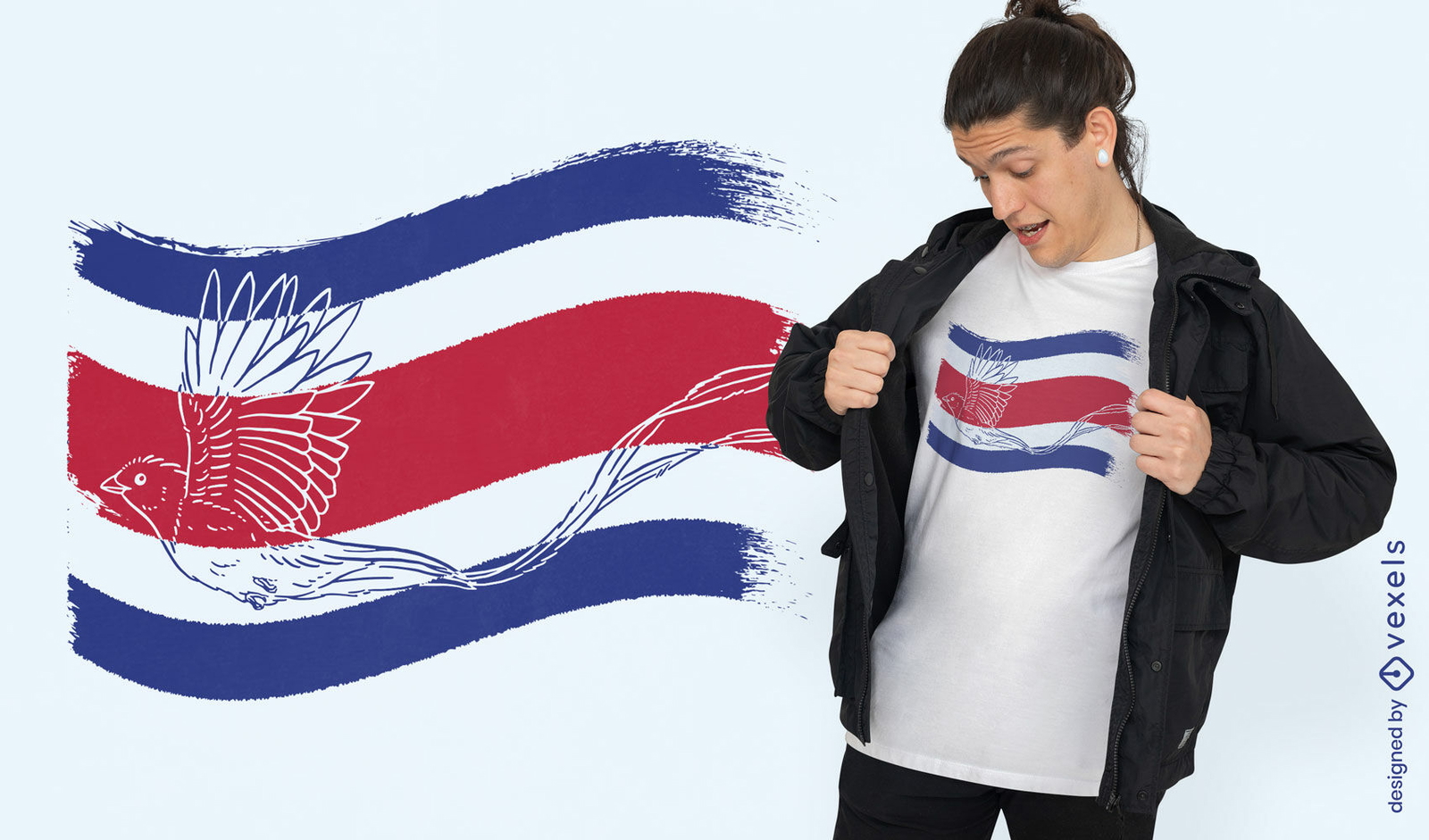 Diseño de camiseta de bandera de quetzal de costa rica