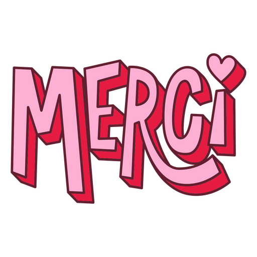 The word merci in pink with a heart PNG Design