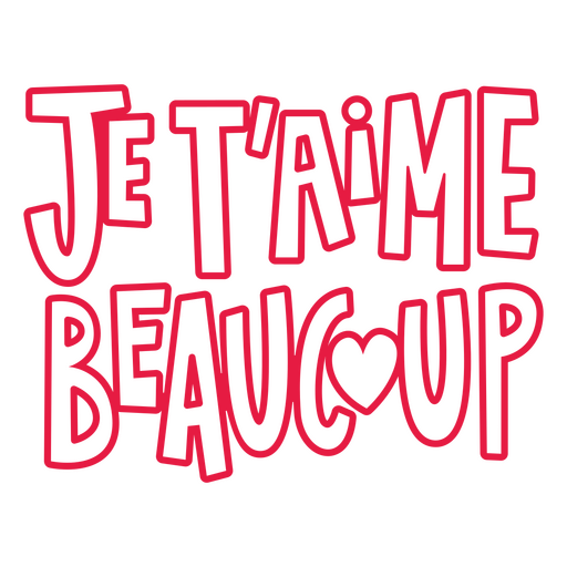 Je t&#39;aime beaucoup em letras vermelhas Desenho PNG