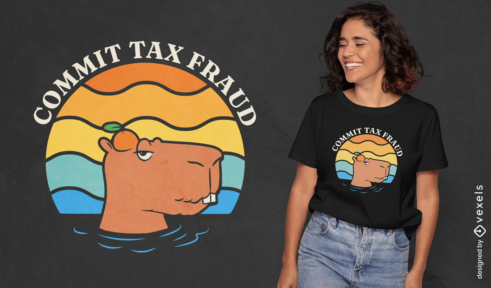 Design de camiseta com pôr do sol retrô Capivara