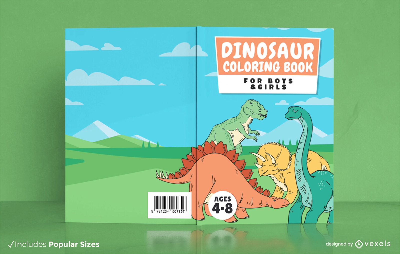 Diseño de portada de libro prehistórico de dinosaurios.