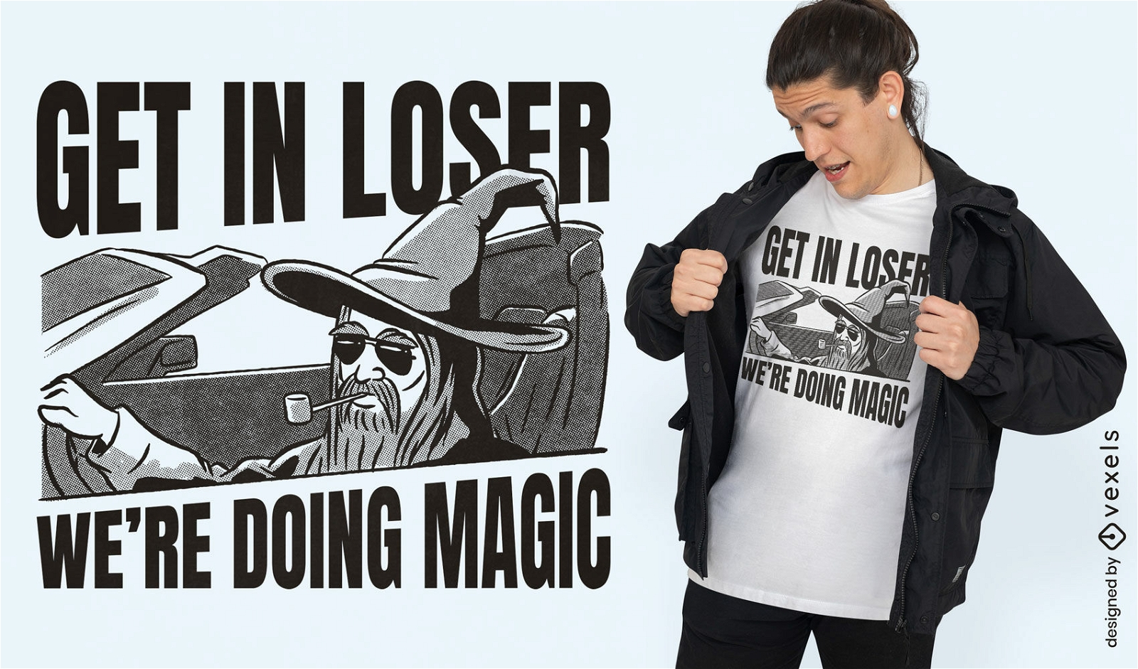Zauberer in einem Auto-Parodie-T-Shirt-Design