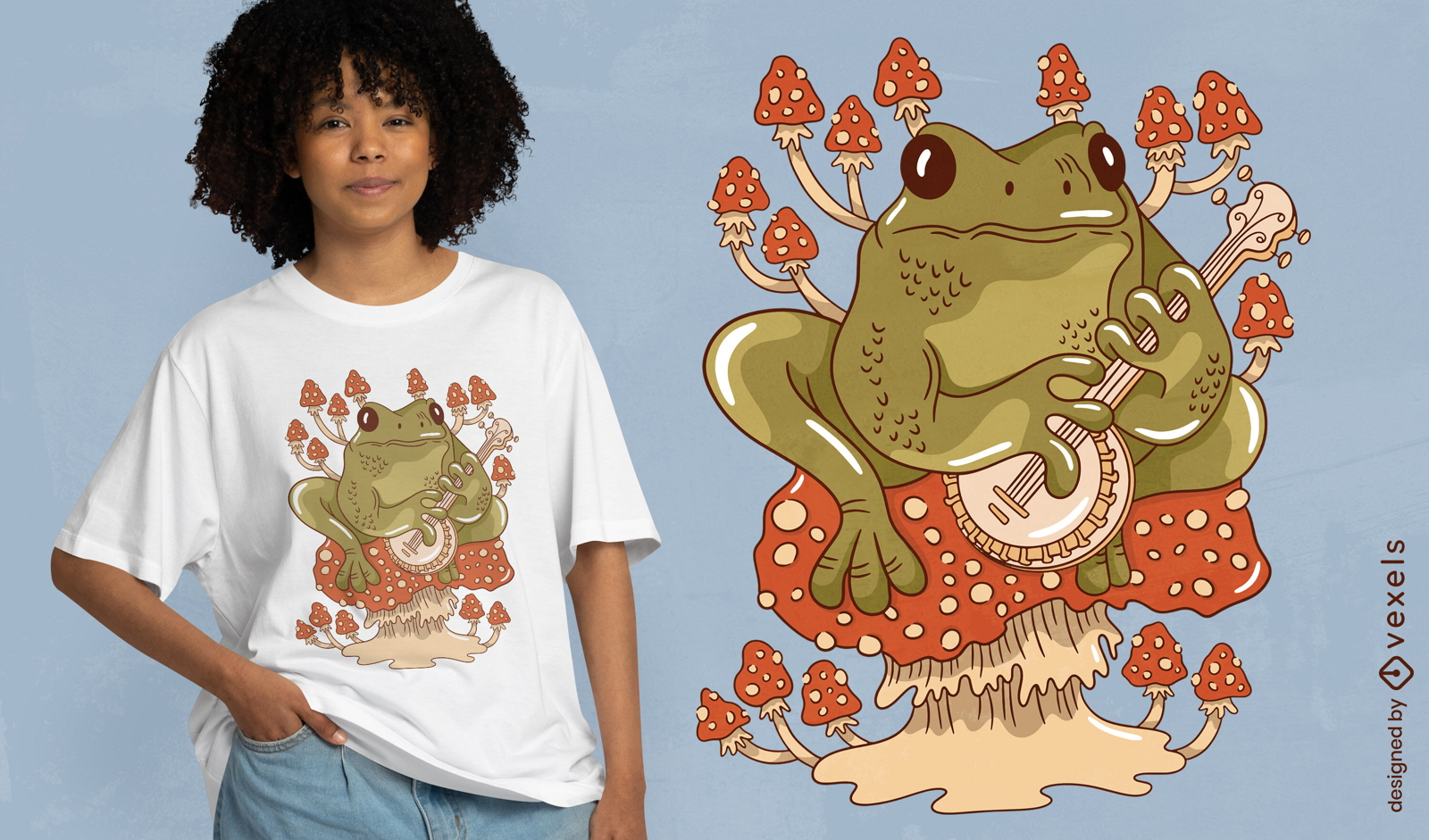 Diseño de camiseta de rana animal tocando banjo