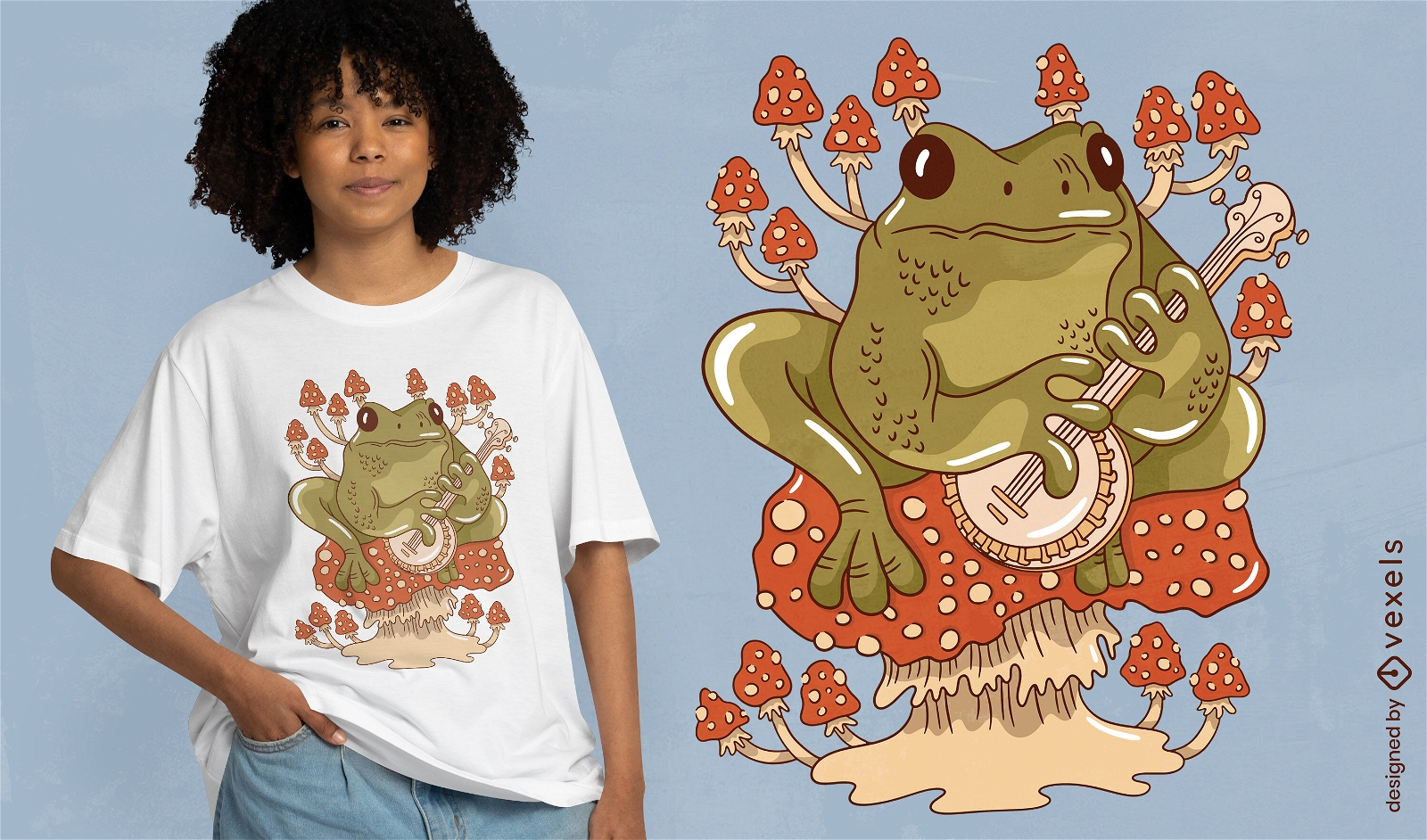 Frog animal playing banjo t-shirt design