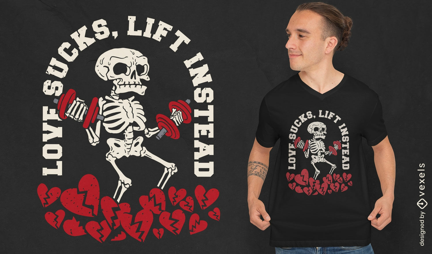 Diseño de camiseta anti-amor de esqueleto de gimnasio.