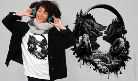 Headphones in nature t-shirt design