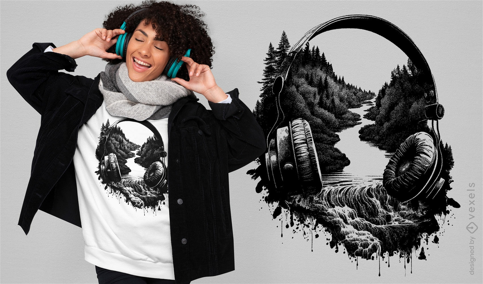 Headphones in nature t-shirt design