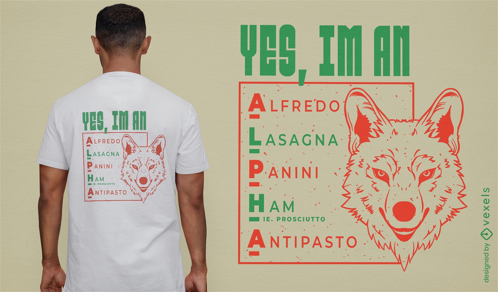 Dise?o de camiseta de comida italiana de perro alfa