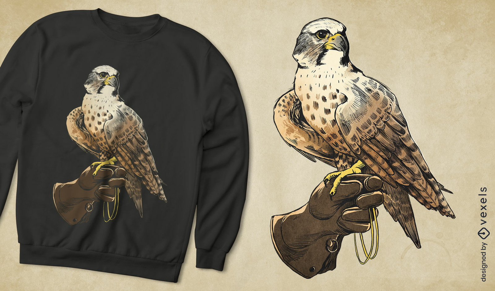 Diseño de camiseta de pájaro halcón en guante