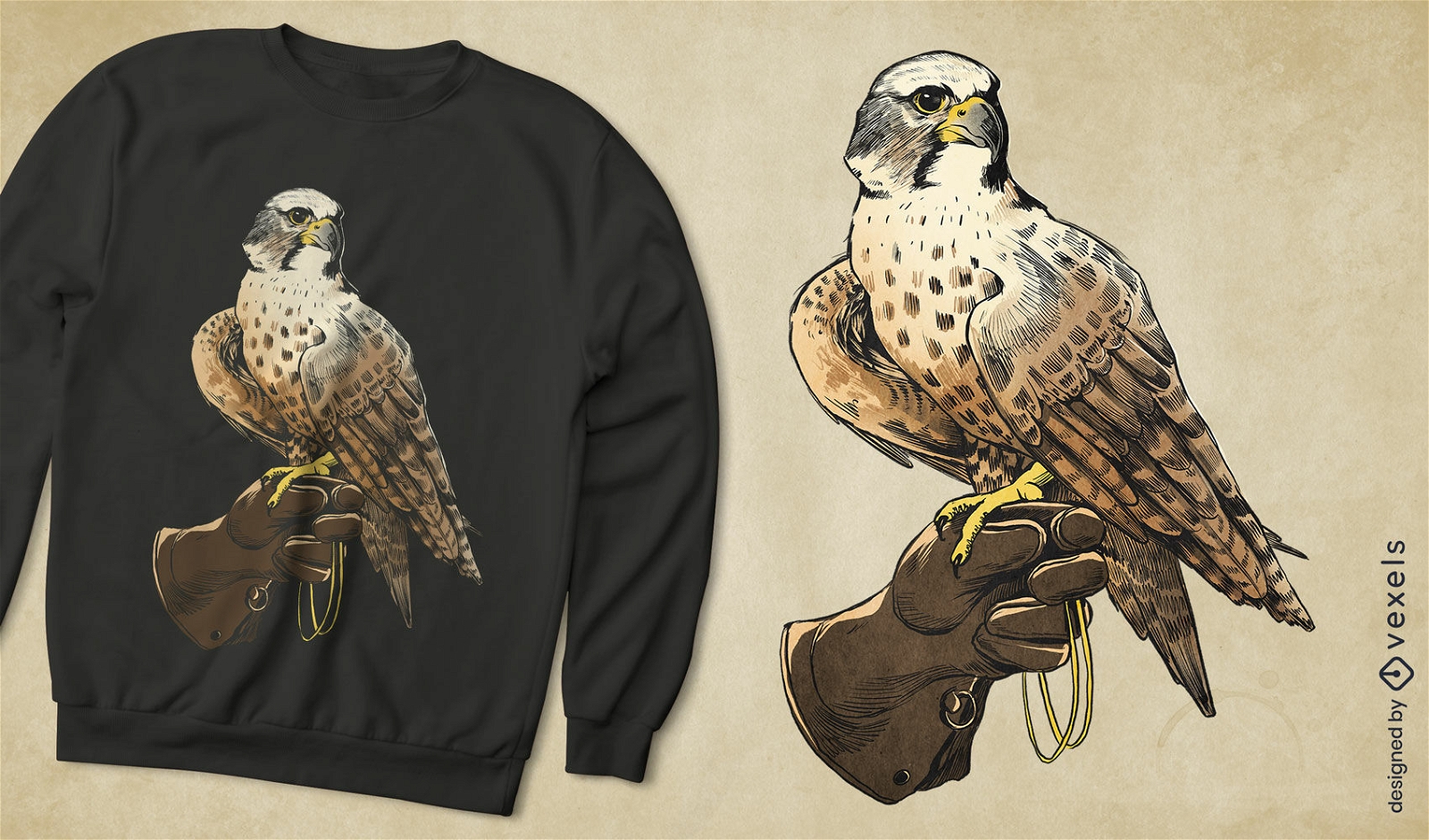 Falkenvogel auf Handschuh-T-Shirt-Design