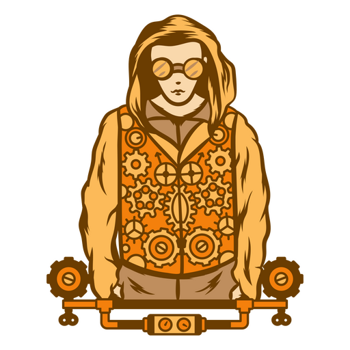 Homem steampunk vestindo um colete com engrenagens nele Desenho PNG