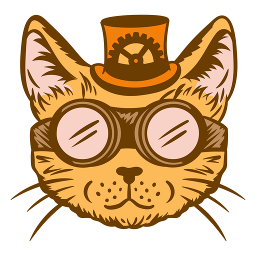 Steampunk cat with goggles and a top hat PNG Design