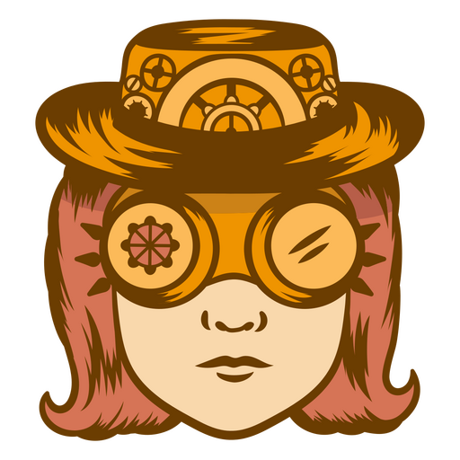 Menina steampunk usando um chap?u e ?culos de prote??o Desenho PNG