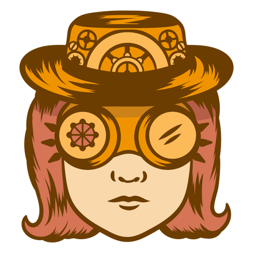 Steampunk girl wearing a hat and goggles PNG Design