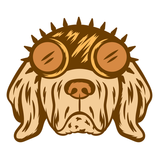 Perro marrón con gafas en la cabeza. Diseño PNG