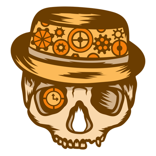 Totenkopf mit Hut und Zahnrädern darauf PNG-Design