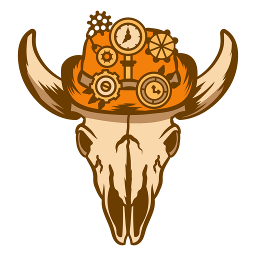 Cráneo de toro steampunk con engranajes Diseño PNG
