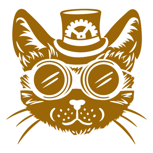 Steampunk cat wearing glasses and a hat PNG Design