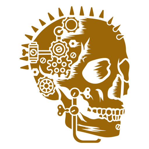 Crânio Steampunk com engrenagens na cabeça Desenho PNG