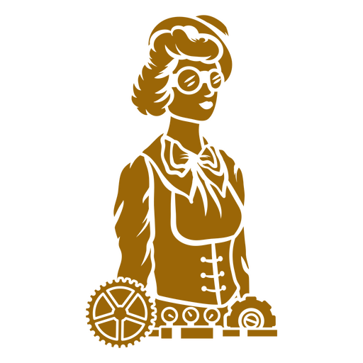 Mujer con un traje y engranajes steampunk. Diseño PNG