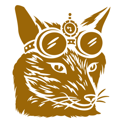 Gato marrón con gafas en la cabeza. Diseño PNG