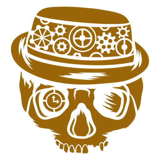 Calavera steampunk con sombrero y engranajes. Diseño PNG