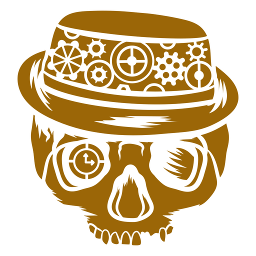 Caveira Steampunk com chapéu e engrenagens Desenho PNG