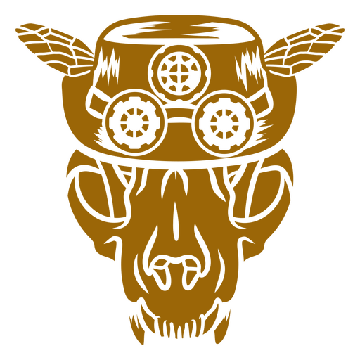 Steampunk skull with horns and a steampunk hat PNG Design