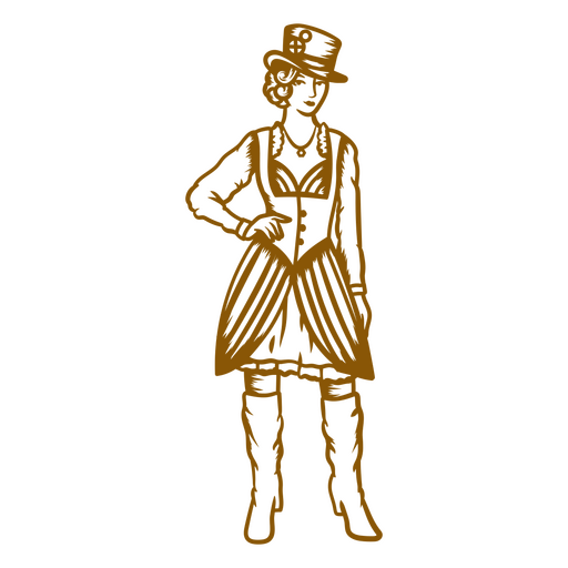 Mujer steampunk con sombrero de copa y botas Diseño PNG