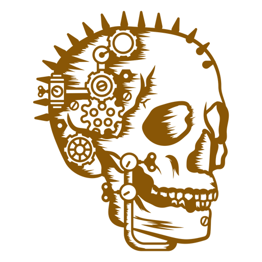 Calavera steampunk con engranajes y púas. Diseño PNG