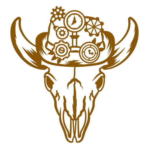 Cráneo de toro steampunk con engranajes en su trazo Diseño PNG