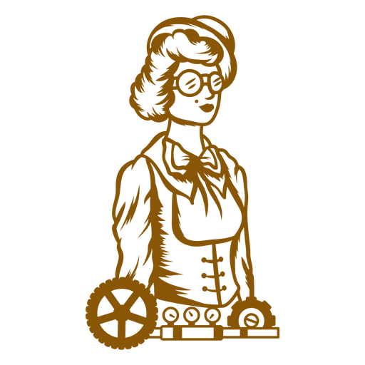 Mujer steampunk con trazo de engranajes Diseño PNG