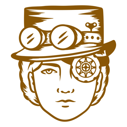 Steampunk man with a hat and goggles stroke PNG Design
